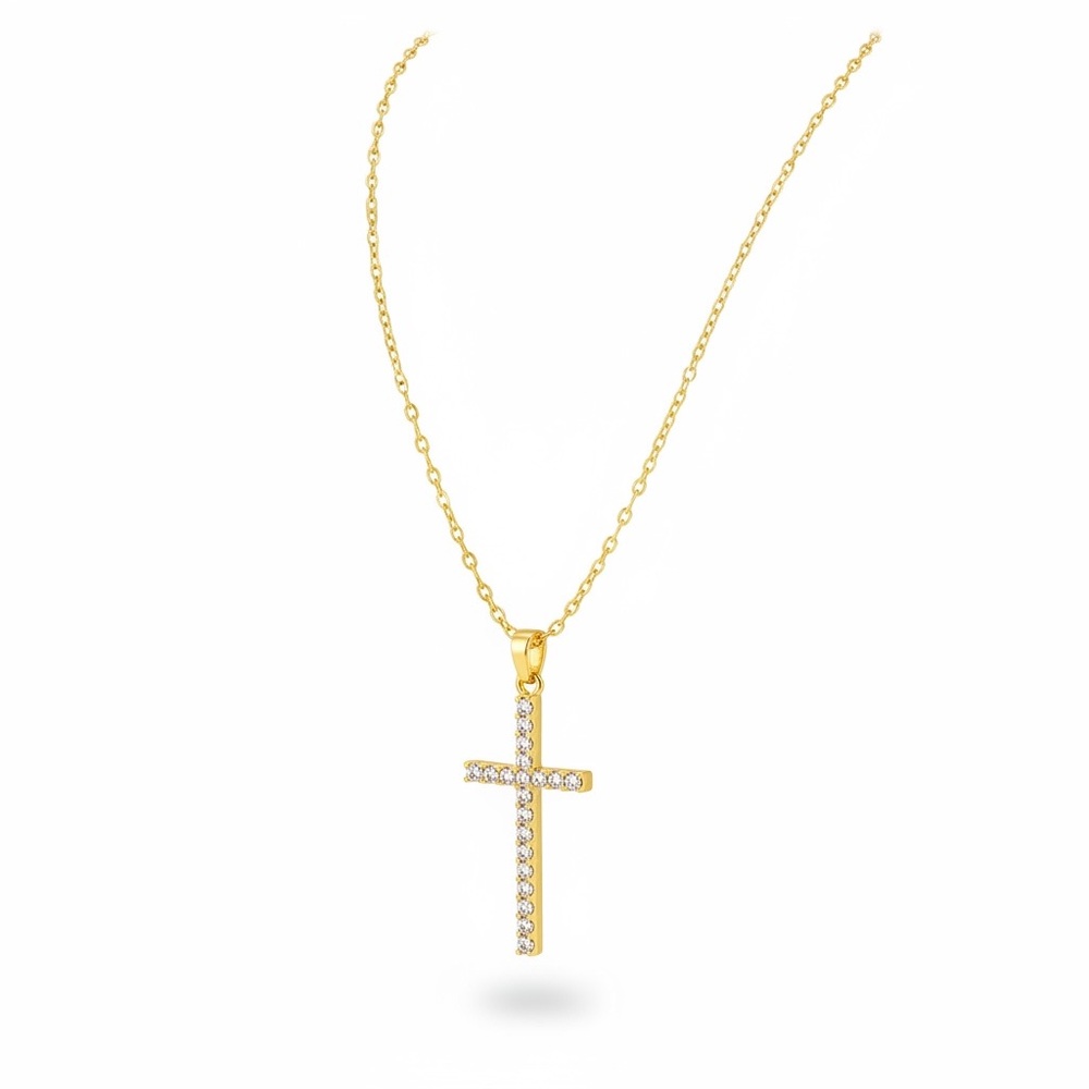 Gold Cross Pendant Necklace with Sparkling Accents